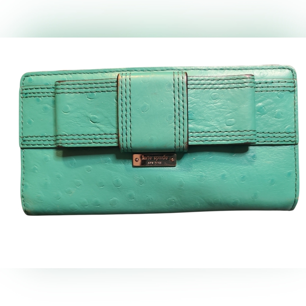 kate spade Teal Embossed Leather Phone Wallet Case with Strap